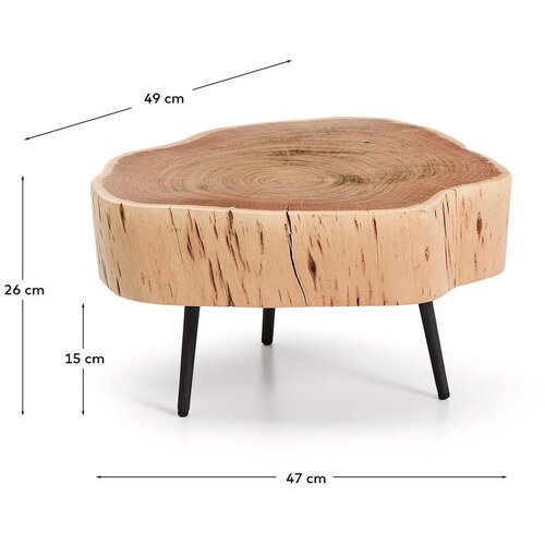 Kave Home Okrogla klubska mizica z mizno plo&amp;scaron;čo iz akacije v naravni barvi 49x47 cm Tavine &amp;ndash; Slike