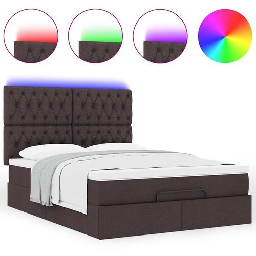  Otomanski krevet s madracem i LED tamnosmeđi 140x190 cm tkanine Slike