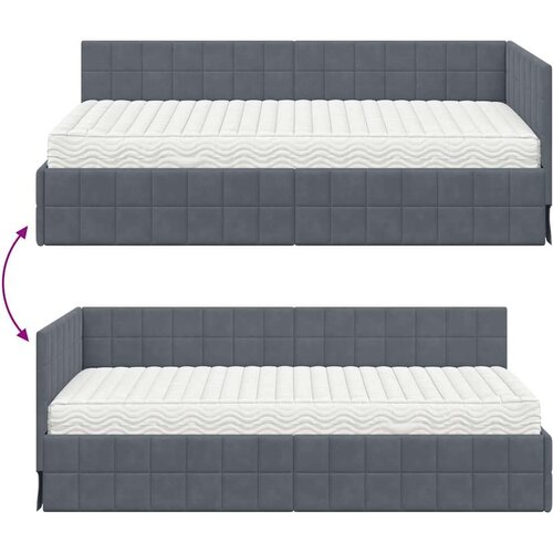  Kutni krevetni okvir s madracem s uzglavljem 2 pcs Siva Bar&amp;scaron;un - Tamno siva 100 x 200 cm Slike