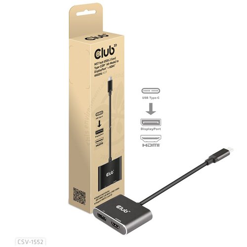 VIDEO adapter Club 3D MST hub USB3.2 Gen2 Type-C(DP Alt-Mode) to DisplayPort + HDMI 4K60Hz M/F CSV-1552 Cijene
