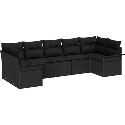 VidaXL Set od 7 komada vrtnih sofa s jastučićima Crni Poli Ratan, Dvosjedna vrtna sofa s odlagali&amp;scaron;tem i jastučićima Crni Poli Ratan Slike