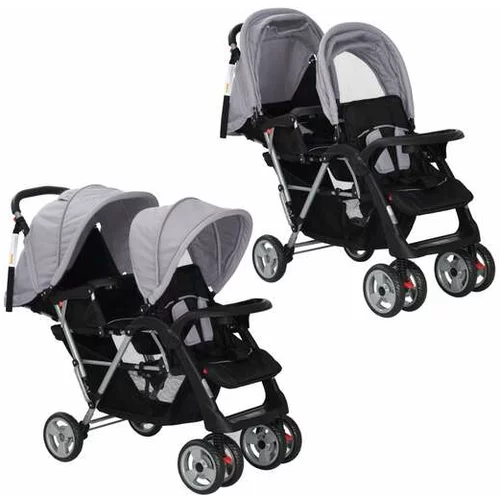  Dvojni otroški voziček jeklen sive in črne barve