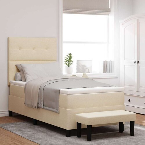  Box Spring Postelja z Vzmetnico in Klopjo Kremna 90x200 cm Tkanina, (22081013) Slike