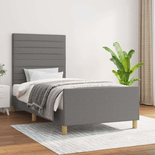  Okvir za krevet s uzglavljem tamnosivi 90x200 cm od tkanine Slike