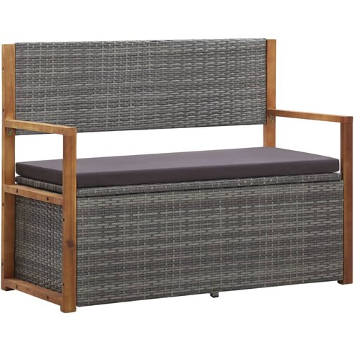 The Living Store Klop za shranjevanje 115 cm poli ratan in trdna akacija siva - Klop S Prostorom Za Shranjevanje, (21485343) Cene