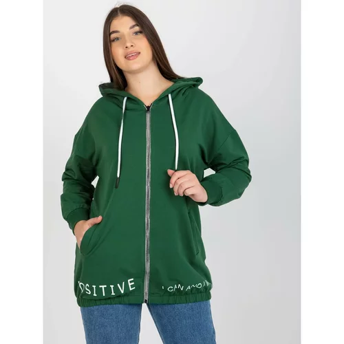 Fashion Hunters Dark green plua size zipped sweatshirt with a hood