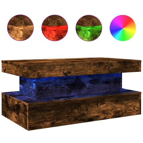 Maison Chic Klubska mizica - kavna mizica - Nizka mizica z LED lučkami dimljeni hrast 90x50x40 cm, (21752044) Slike
