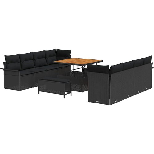 vidaXL Vrtna sedežna garnitura z blazino 11 pcs Črna poli ratan, (5000154520) Cene