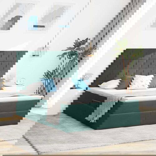 vidaXL Krevet S LED lampica s pohranom Tamnozelena 140 x 200 cm Baršun Cijene