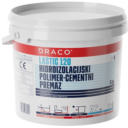 DRACO Polimer cementna hidroizolacija LASTIC 120 A(20kg) + B(5kg) 25kg Slike