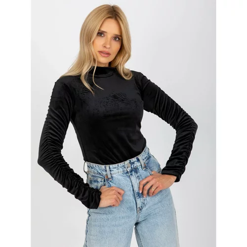 Fashion Hunters RUE PARIS black one size velor blouse with ruffles on the sleeves