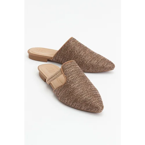 LuviShoes PESA Brown Women's Slippers with Straw Stones