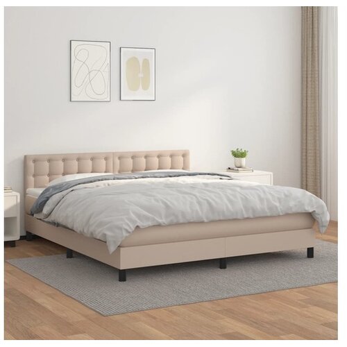  Box spring postelja z vzmetnico kapučino 160x200cm umetno usnje Cene