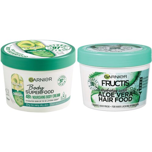 Garnier body superfood krema za telo avocado 380ml + fructis hair food maska za kosu aloe vera 390ml Slike
