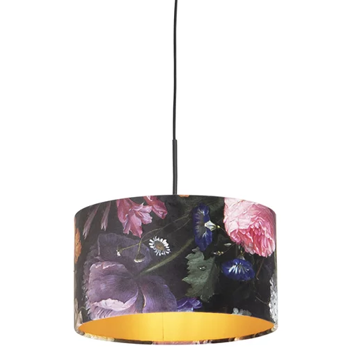 QAZQA Viseča svetilka z velur senčnimi cvetovi z zlatom 35 cm - Combi