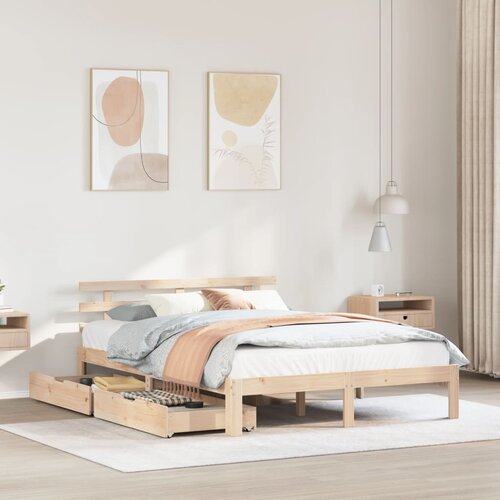 vidaXL Posteljni okvir s predali 140x190 cm trdna borovina Cene