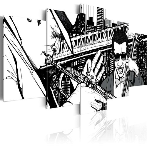  Slika - Jazz concert on the background of New York skyscrapers - 5 pieces 100x50 Cijene