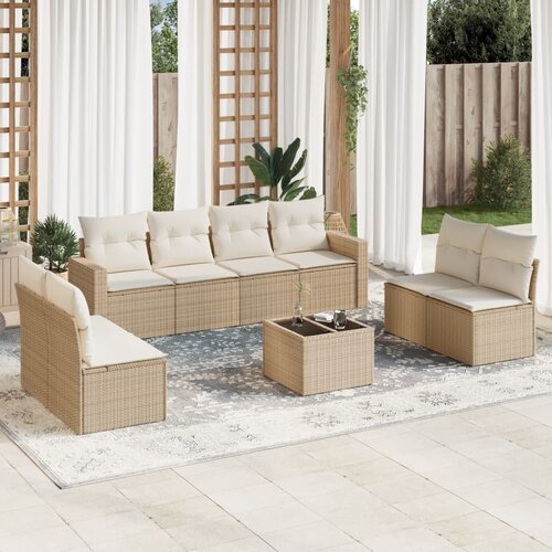 vidaXL 9-dijelni set vrtnih sofa s jastucima bež od poliratana Cijene