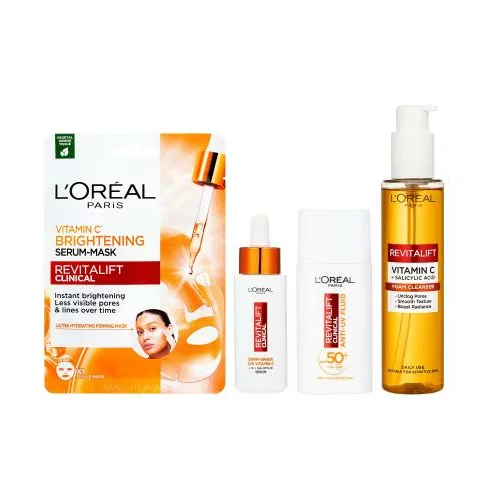 L'Oréal Paris Revitalift Clinical Vitamin C + Salicylic Acid Cleanser Set pjena za čišćenje lica 150 ml + maska za lice 26 g + serum za lice 30 ml + dnevna krema za lice 50 ml za ženske