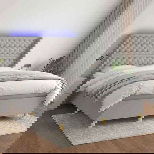  Krevet box spring s madracem LED svjetlosivi 140x200 cm tkanina Slike
