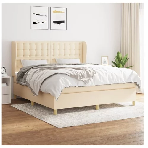  Box spring postelja z vzmetnico krem 160x200 cm blago