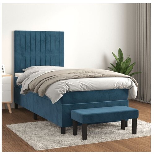 VidaXL Box spring krevet s madracem tamnoplavi 90x200 cm bar&amp;scaron;unasti Slike