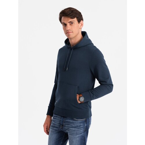 Ombre BASIC men&amp;#039;s cotton kangaroo hooded sweatshirt - navy blue Slike