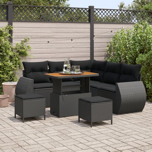 vidaXL 8-dijelni vrtni sofa set s jastučićima Crni Poli ratan Akacija, 3-dijelni vrtni set za objedovanje s jastučićima Crni Poli ratan Akacija Cene