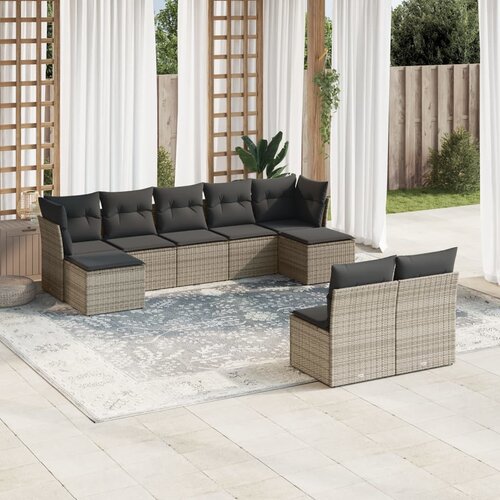 vidaXL 9-dijelni set vrtnih sofa od poliratana s jastucima sivi Cene