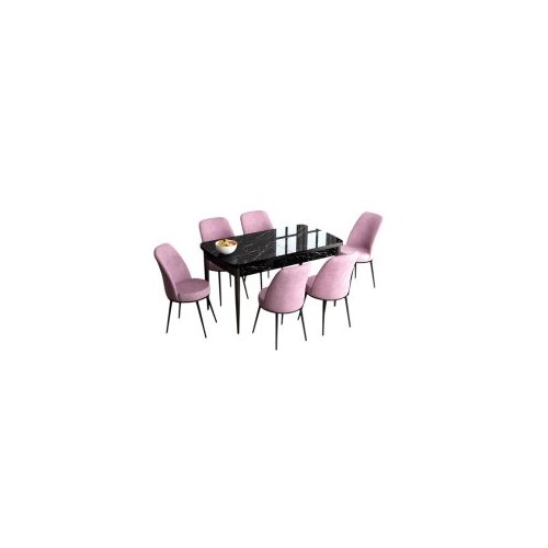 Hanah home set trpezarijski sto i 6 stolica han black marble pink Cene