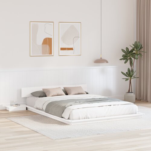 VidaXL krevet na podu s noćnim ormarićima bijeli 140x200cm od solidnog drveta Slike
