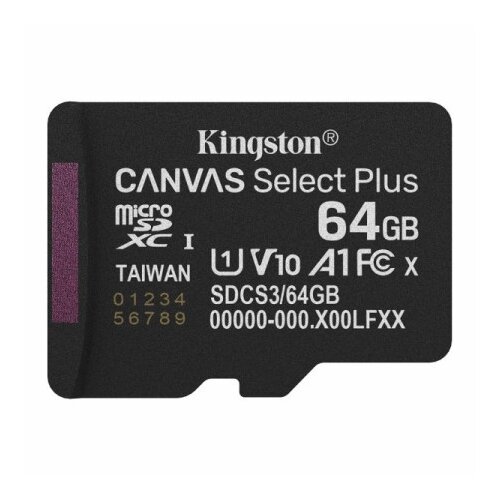 Kingston Canvas Select Plus microSD 64GB Class 10 UHS-I U1 V10 A1 SD adapter SDCS3/64GB spominska kartica Slike