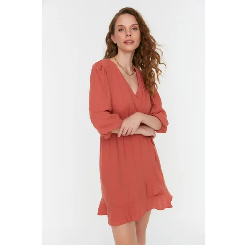 Trendyol Cinnamon Fabric Textured Double Breasted Dress