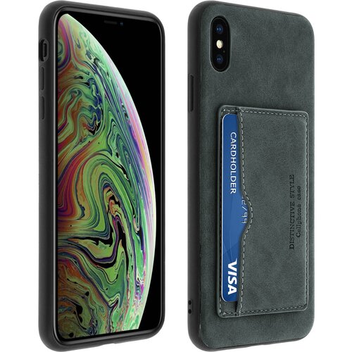 AVIZAR Trda torbica v videzu staranega usnja z držalom za kartico, retro dizajn - temno siva str. Apple iPhone XS Max, (20720597) Slike