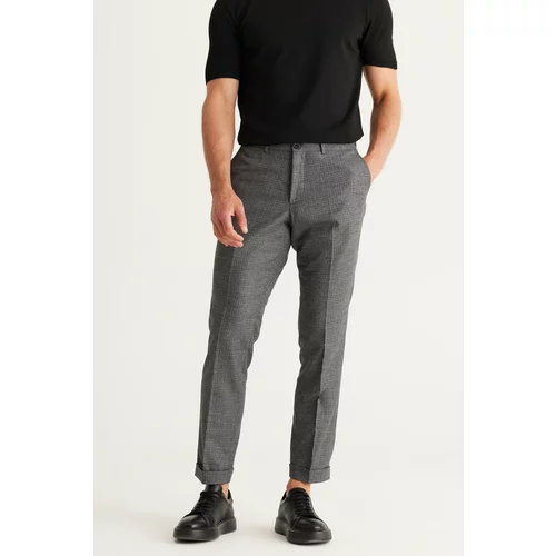 ALTINYILDIZ CLASSICS Men's Gray Slim Fit Slim Fit Patterned Flexible Elastic Waist Trousers.