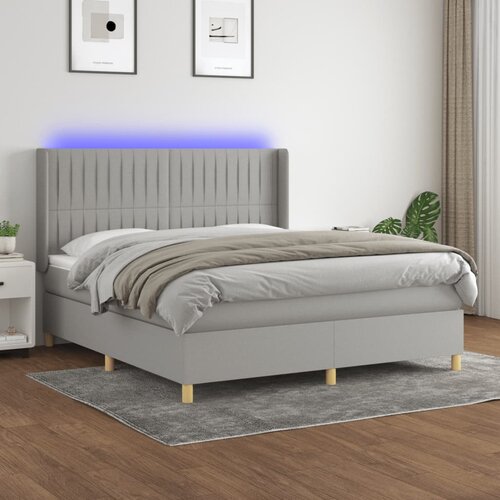VidaXL Box spring postelja z vzmetnico LED sv. siva 180x200 cm blago Slike