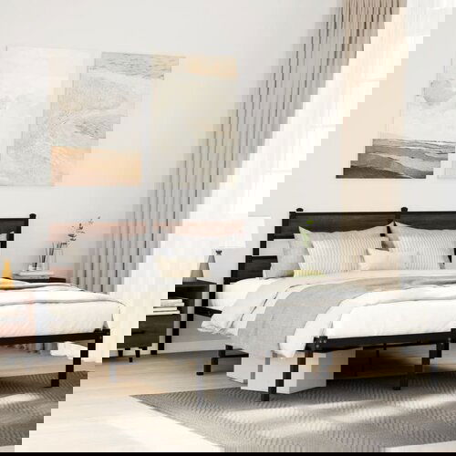 VidaXL Posteljni okvir brez vzmetnice z vzglavjem rjavi 140x190 cm Slike