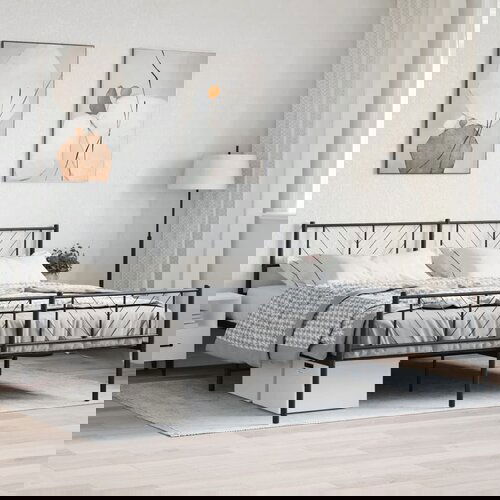 VidaXL Metalni okvir kreveta uzglavlje i podnožje crni 180x200 cm Slike