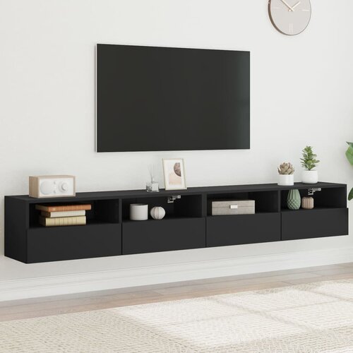 The Living Store Stenske TV omarice 2 kosa črne 100x30x30 cm inženirski les - TV Stenska Omarica, (21555632) Slike