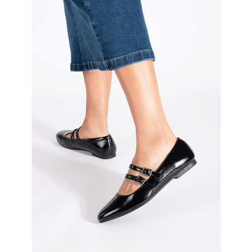 Shelvt Black patent ballerinas with clasp