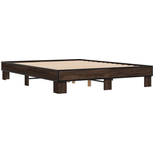 VidaXL Posteljni okvir rjav hrast 150x200 cm inženirski les in kovina, (21151916) Slike