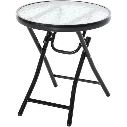 Outsunny zložljiva kovinska vrtna miza, majhna vrtna miza s steklenim vrhom in varnostno ključavnico, Φ45x50cm, črna, (20752984)