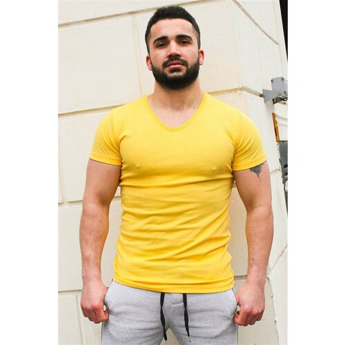 Madmext Plain Basic Yellow T-Shirt 3005 Slike