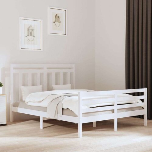  Posteljni okvir bel iz trdnega lesa 160x200 cm, (20685099) Slike