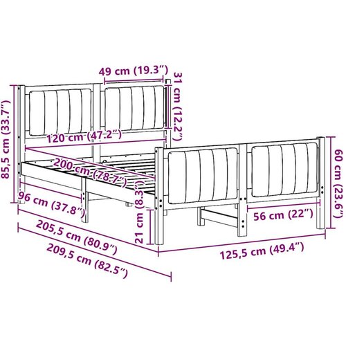 vidaXL Okvir kreveta Smeđa i taupe 120 x 200 cm Masivna borovina Cijene