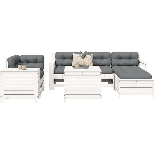  7-dijelni set vrtnih sofa bijeli od masivne borovine Slike