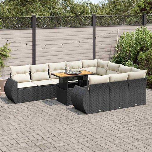  11-dijelni set vrtnih sofa od poliratana s jastucima crni Slike