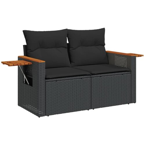 Maison Chic Vrtni kavč - Zunanji kavč dvosed z blazinami črn poli ratan, (22042054) Slike