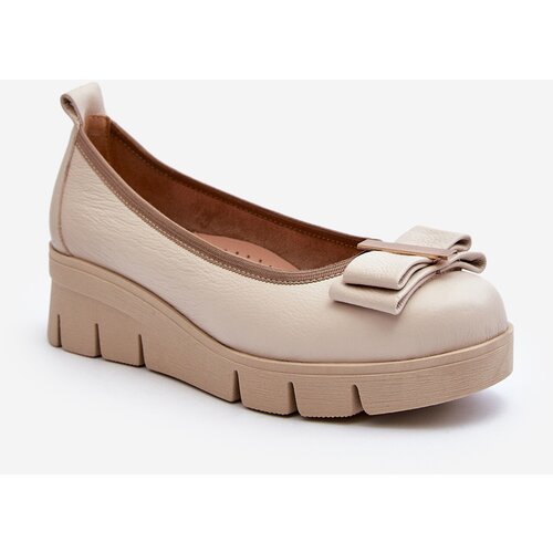 Kesi Leather ballerinas on a platform with embellishments, Cream Lewski 3384 Cene