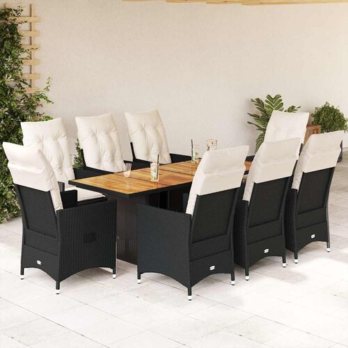  9-dijelni vrtni blagovaonski set s jastucima crni od poliratana Crna 190 x 80 x 75 cm Slike